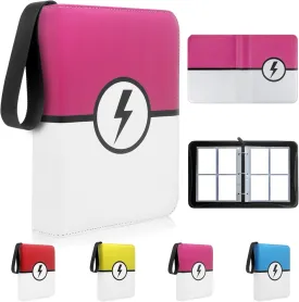 RADWIMPS Premium 4 Pocket Trading Card Binder with 50 Removable Sleeves - Holds 400 Cards, 3-Ring Zipper Game Collection Album - Gift for Boys & Girls (RoseRed&White)
