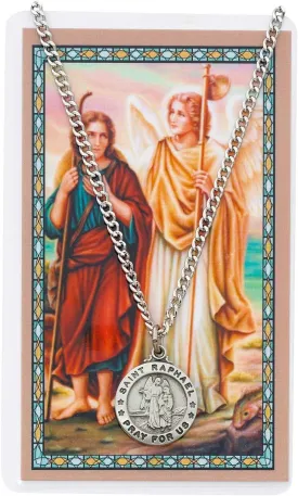 Round St. Raphael the Archangel Medal with Prayer Card