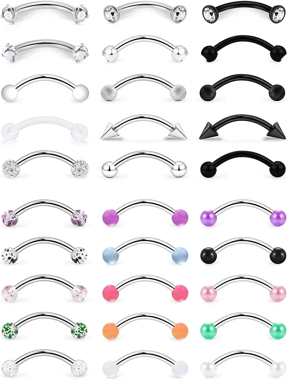 SCERRING 16G Eyebrow Rings Tragus Helix Rook Daith Earrings Lip Ring Barbell Body Piercing Jewelry Retainer 6mm 8mm 10mm 20-30PCS