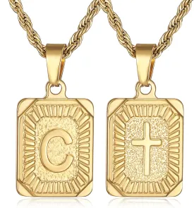 SKQIR initial Letter Necklaces for Men,Stainless Steel Plated A Z Square Pandent Letter Necklace for Women,Cross Necklace with Letter Chain Pendant for Boys Stocking Stuffers Christmas New Year Gifts for Men Women