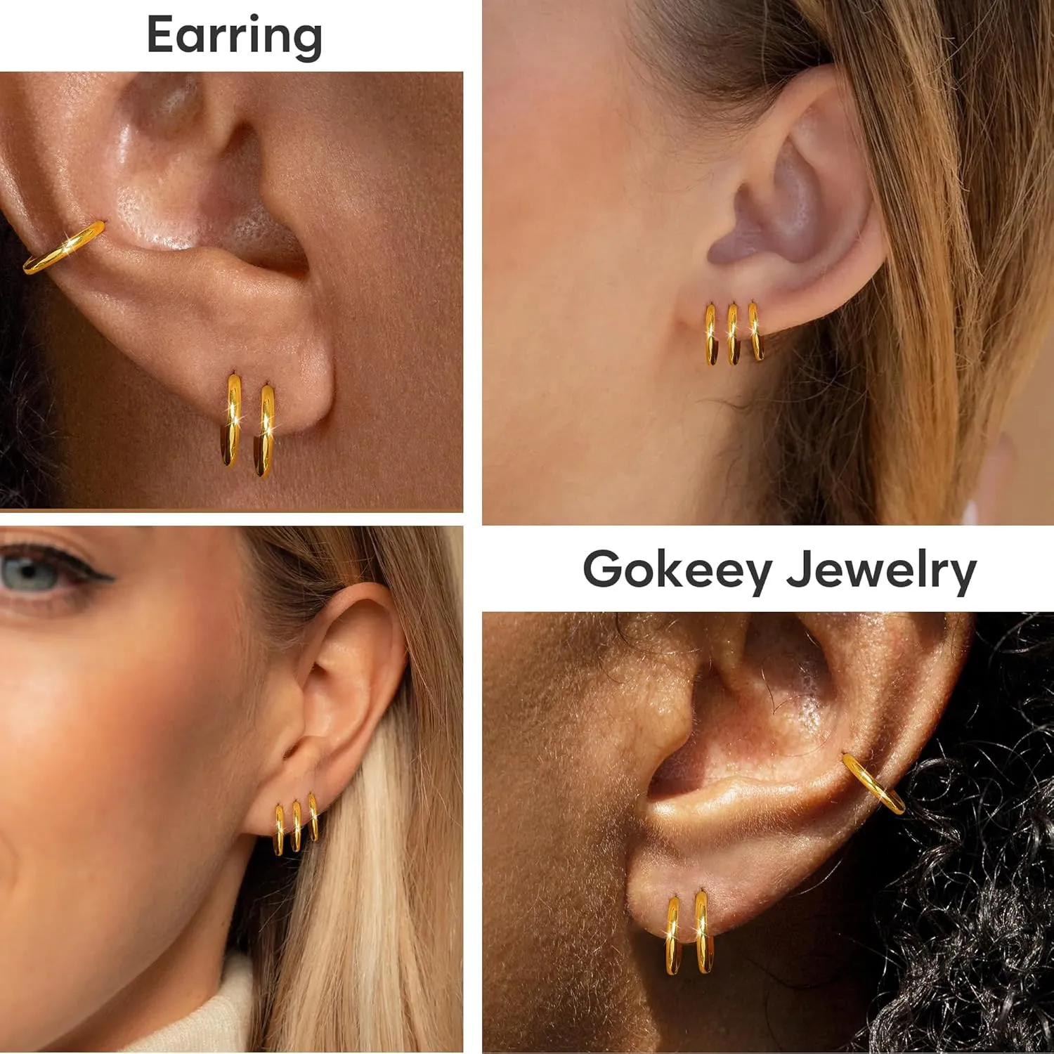 Small Gold Huggie Hoop Earrings Set for Women 14K Real Gold Plated Hypoallergenic Lightweight Earrings for Sensitive Ears Everyday Earrings Sets for Multiple Piercing Cartilage Hoop Earrings Stack Jewelry
