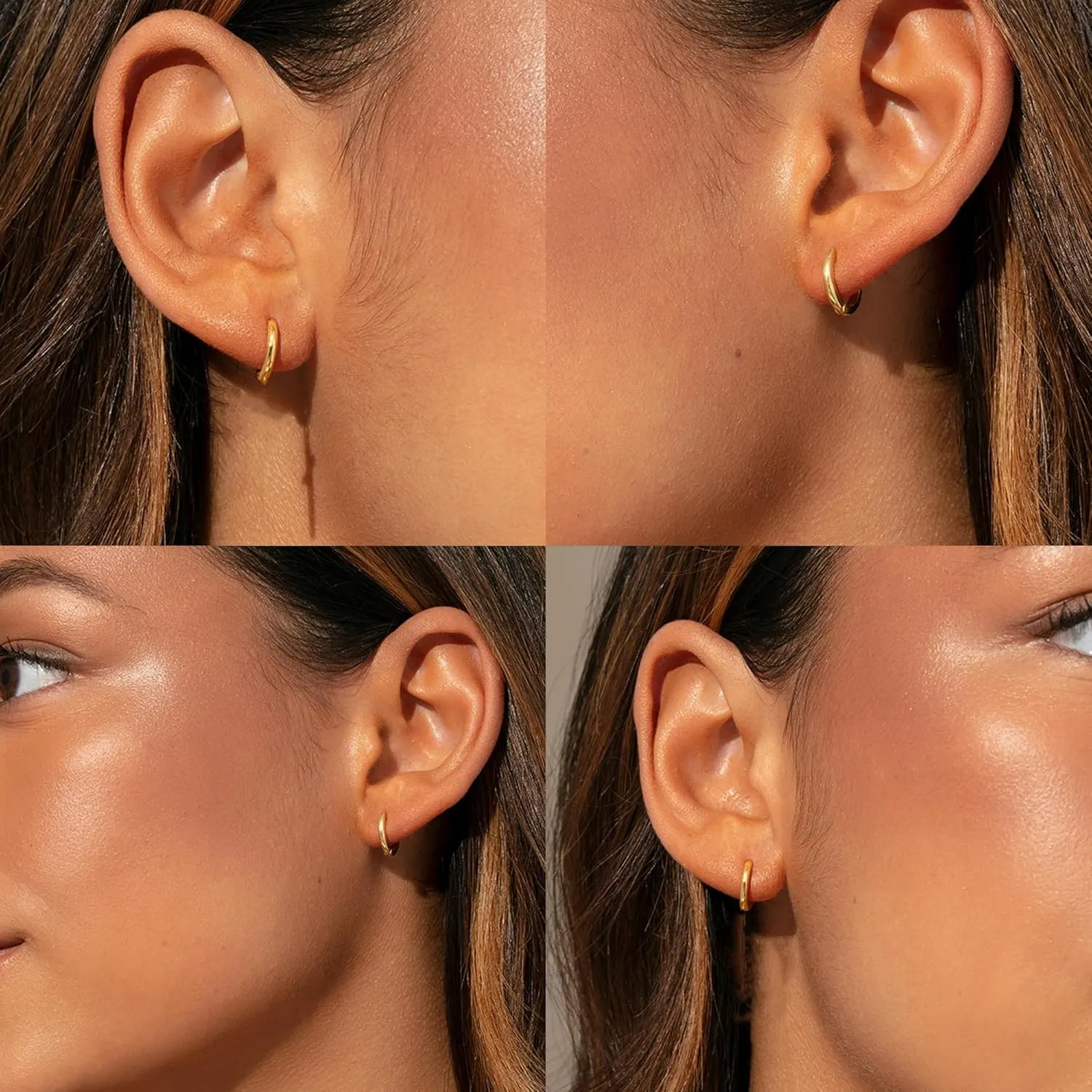 Small Gold Huggie Hoop Earrings Set for Women 14K Real Gold Plated Hypoallergenic Lightweight Earrings for Sensitive Ears Everyday Earrings Sets for Multiple Piercing Cartilage Hoop Earrings Stack Jewelry