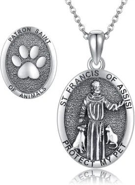 St Francis Of Assisi Necklace 925 Sterling Silver St Francis Medal Patron Saint Of Animals Necklace Religious Amulets Jewelry Gifts for Men Women