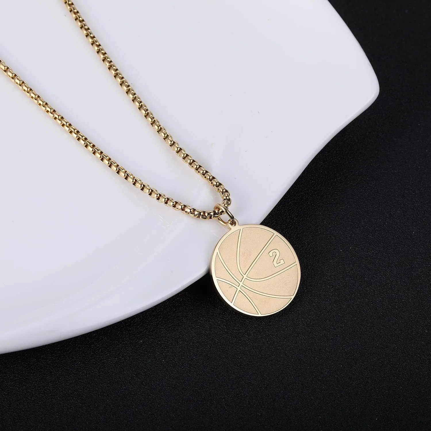 Susook Basketball Number Necklace for Boys Gold Stainless Steel Basketball Pendant Sport Jewelry Gifts for Men
