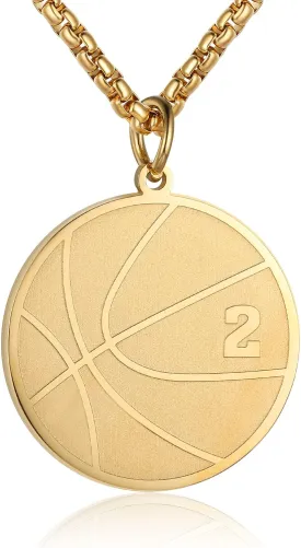 Susook Basketball Number Necklace for Boys Gold Stainless Steel Basketball Pendant Sport Jewelry Gifts for Men