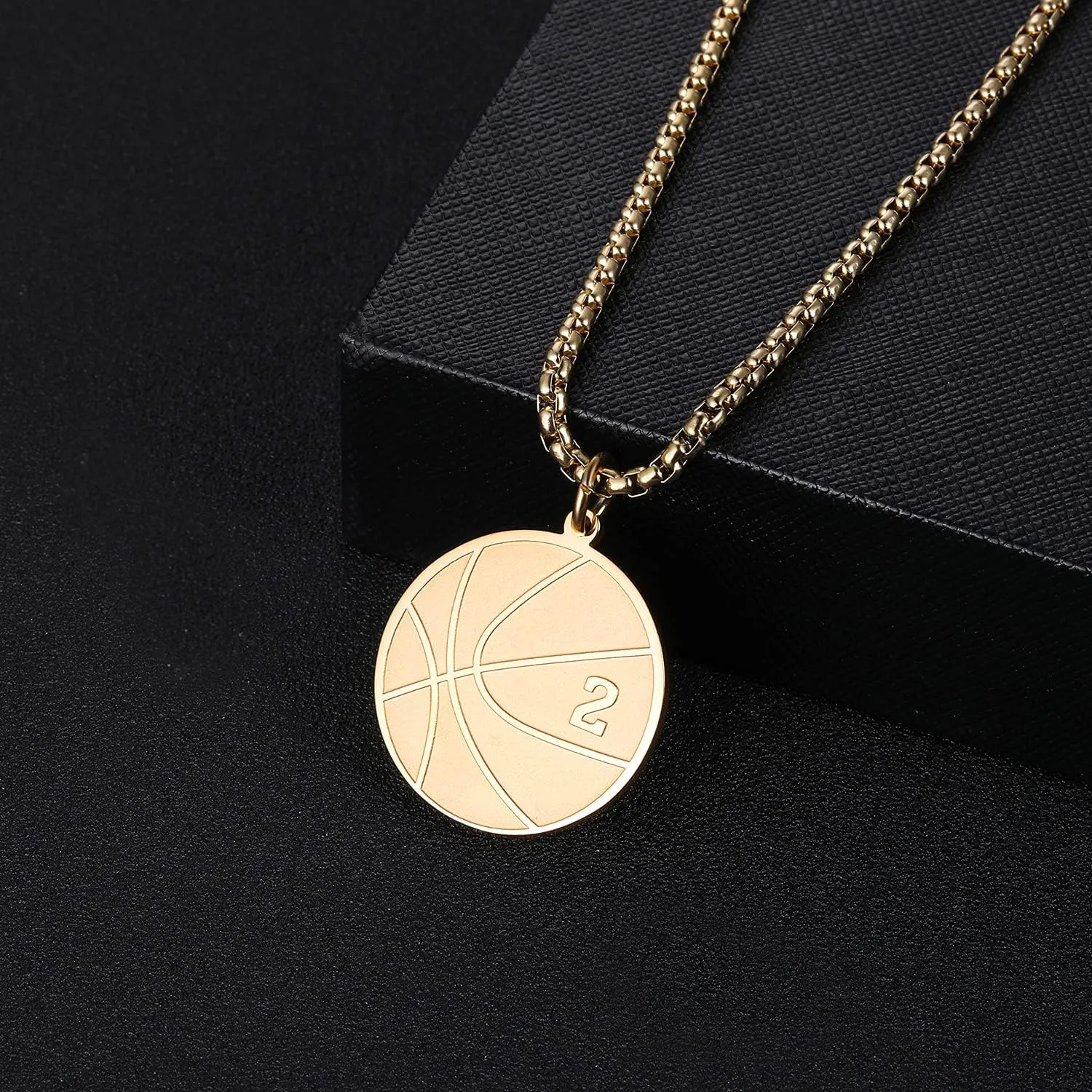 Susook Basketball Number Necklace for Boys Gold Stainless Steel Basketball Pendant Sport Jewelry Gifts for Men