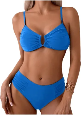 SweatyRocks Women's Two Piece Bikini Set Ring Linked Ruched Underwire Bikini Bathing Suit Swimwear Set Swimming Suit