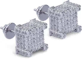 TOPGRILLZ 925 Sterling Silver Square Screw Stud Earrings 14K Gold Plated 5A  Cubic Zirconia Iced Out Square Screw Back Hypoallergenic Cube Large Stud Earrings For Men Women
