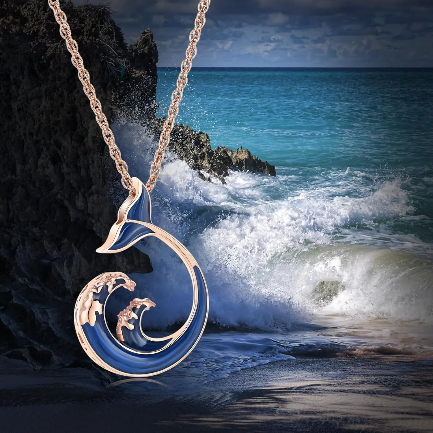 Urn Necklace for Ashes Whale Wave Cremation Jewelry Stainless Steel Ashes Pendant Fish Tail Keepsake Memorial Urn Jewelry for Women Men