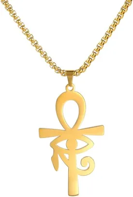 VASSAGO Ankh Cross Eye of Horus Necklace Coptic Ankh Cross Religious Pendant Eye of Horus Necklace Stainless Steel Ancient Egyptian Eye of Horus Protection Jewelry Gift for Mens Women