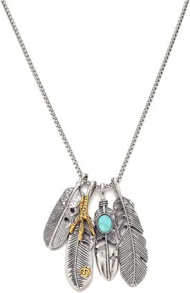 Vintage Feather Turquoise Necklace Stainless Steel Bohemian Charm Angel Feathers Leaf Eagle Hawks Claw Pendant Necklace for Unisex Men Women Boho Tribal Birthday Christmas Party Jewelry Gifts