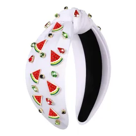 Watermelon Headbands Summer Headband for Women Tropical Fruit Headbands Rhinestone Crystal Wide Top Knot Headband Summer Hair Accessories Beach Vacation Outfits Party Favors (Fruit B-White)