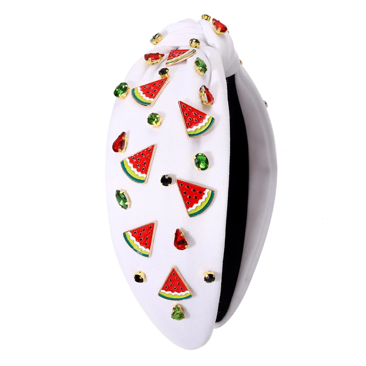 Watermelon Headbands Summer Headband for Women Tropical Fruit Headbands Rhinestone Crystal Wide Top Knot Headband Summer Hair Accessories Beach Vacation Outfits Party Favors (Fruit B-White)