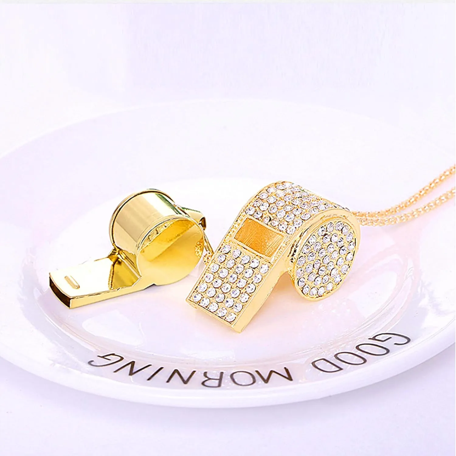 Whistle, Metal Crystal Rhinestone Whistle,Bling Whistle,Shining Whistle with Chain for Referees/Coaches/Teachers/Polices/Training