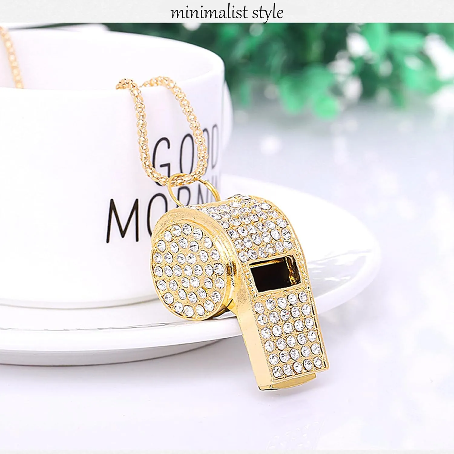 Whistle, Metal Crystal Rhinestone Whistle,Bling Whistle,Shining Whistle with Chain for Referees/Coaches/Teachers/Polices/Training