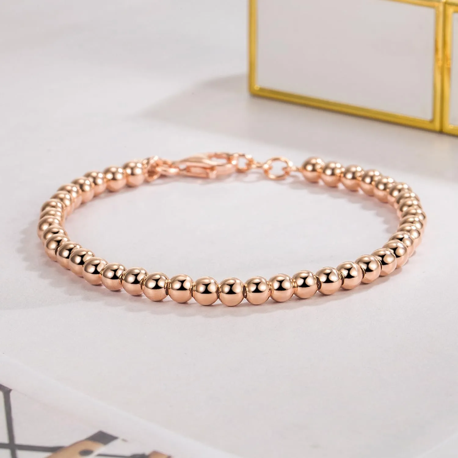 Women 925 Sterling Silver Round Bead Bracelet Minimalist 4-6MM 13-21CM Bell and Heart Pendant Prayer Beads Link Chain Bracelet Men Charm Jewelry Gift