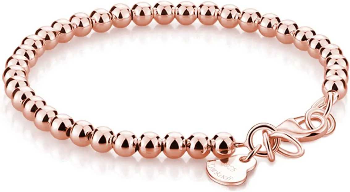 Women 925 Sterling Silver Round Bead Bracelet Minimalist 4-6MM 13-21CM Bell and Heart Pendant Prayer Beads Link Chain Bracelet Men Charm Jewelry Gift