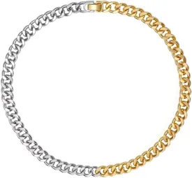 WOWORAMA Two Tone Gold Silver Cuban Link Chain Necklace Choker Unisex Chunky Chain Choker Necklace for Women Men, 18"