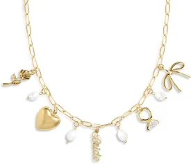 xo, Fetti Gold Bride Charm Necklace | Pearl Bachelorette Accessory, Rhinestone Bridal Jewelry, Bach Party Decorations, Bridesmaid Gift, Wedding Chain Choker