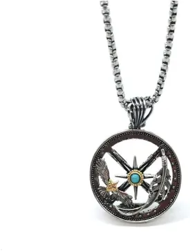 Yocoyee Vintage Feather Eagle Compass Pendant Necklace Gothic Indian Tribal Feather Necklace For Men Jewelry