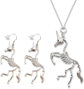 YOOE Gothic Skeleton Earrings Necklace Set. Silver Zombie Pendant Necklace for Men Women Halloween Jewelry